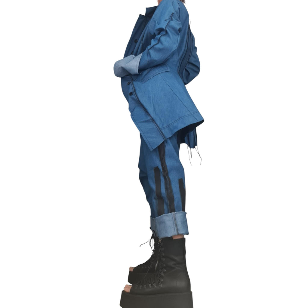 Denim Jacket Pants Set, Avant Garde Blazer, Harem Trousers