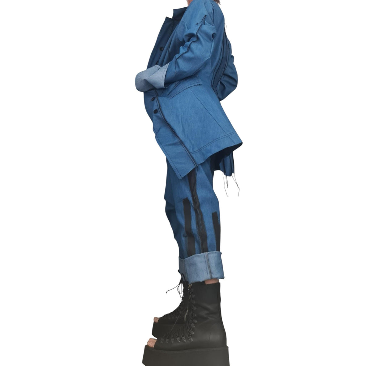 Denim Jacket Pants Set, Avant Garde Blazer, Harem Trousers