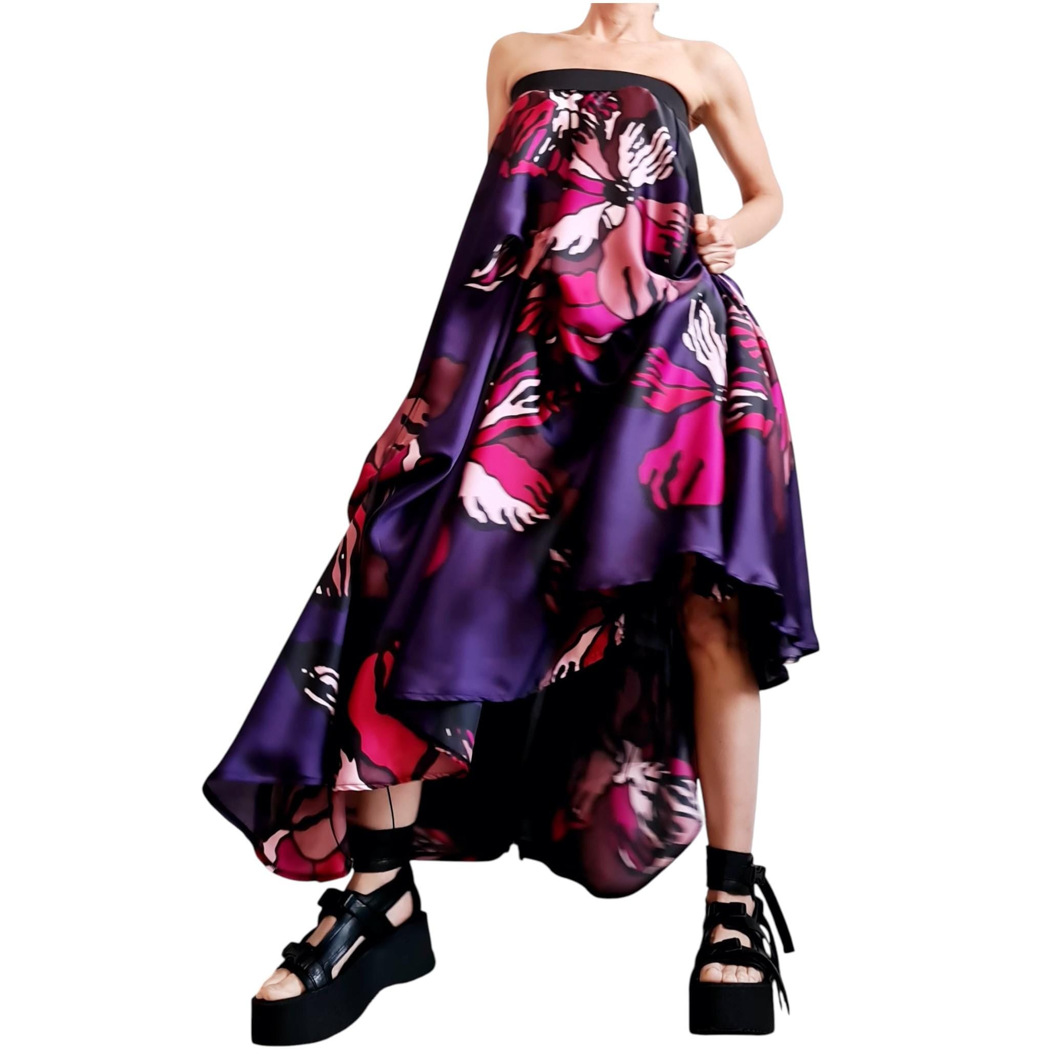 Satin Floral Tulle Bottom, Avant Garde Cocktail Artwear, Statement Party Piece