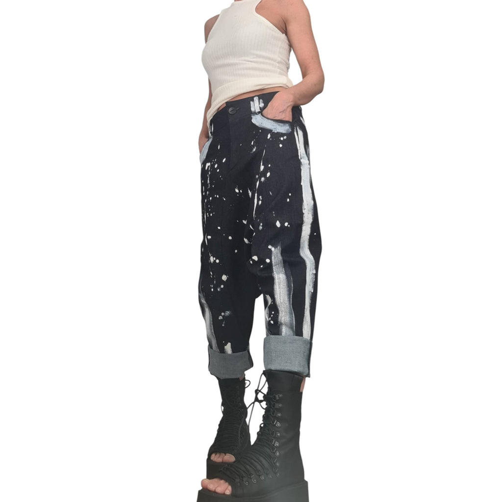 Painted Denim Harem Pants, Extravagant Pants, Unisex Denim, Women Denim Harem, DRESSSHOESCODE