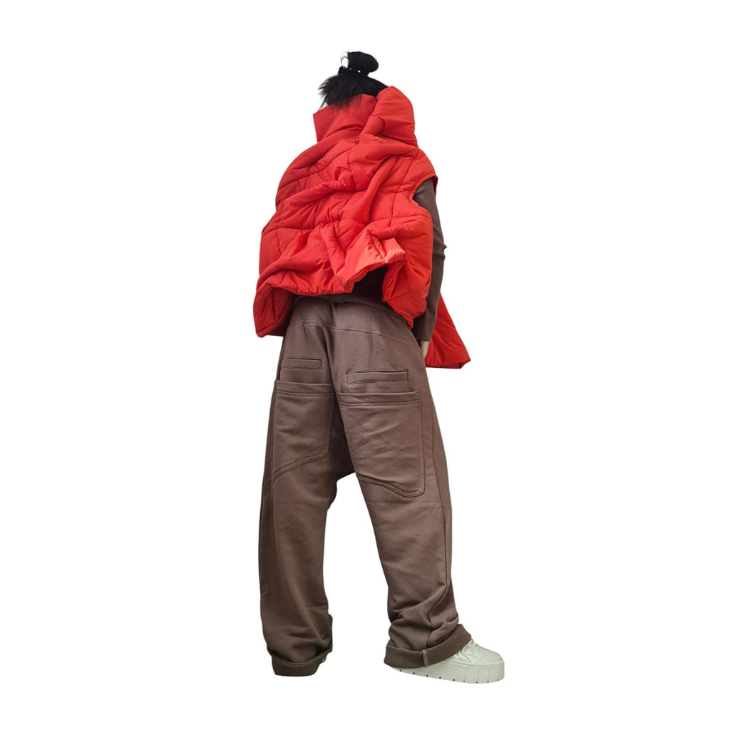 Orange Asymmetric Puffer Vest, Oversized Sleeveless Jacket,  Winter Gilet