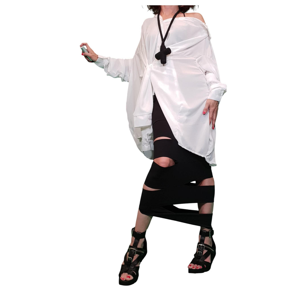 White Chiffon Extravagant Oversized Shirt, Deconstructed Avant Garde Tunic, Loose Top