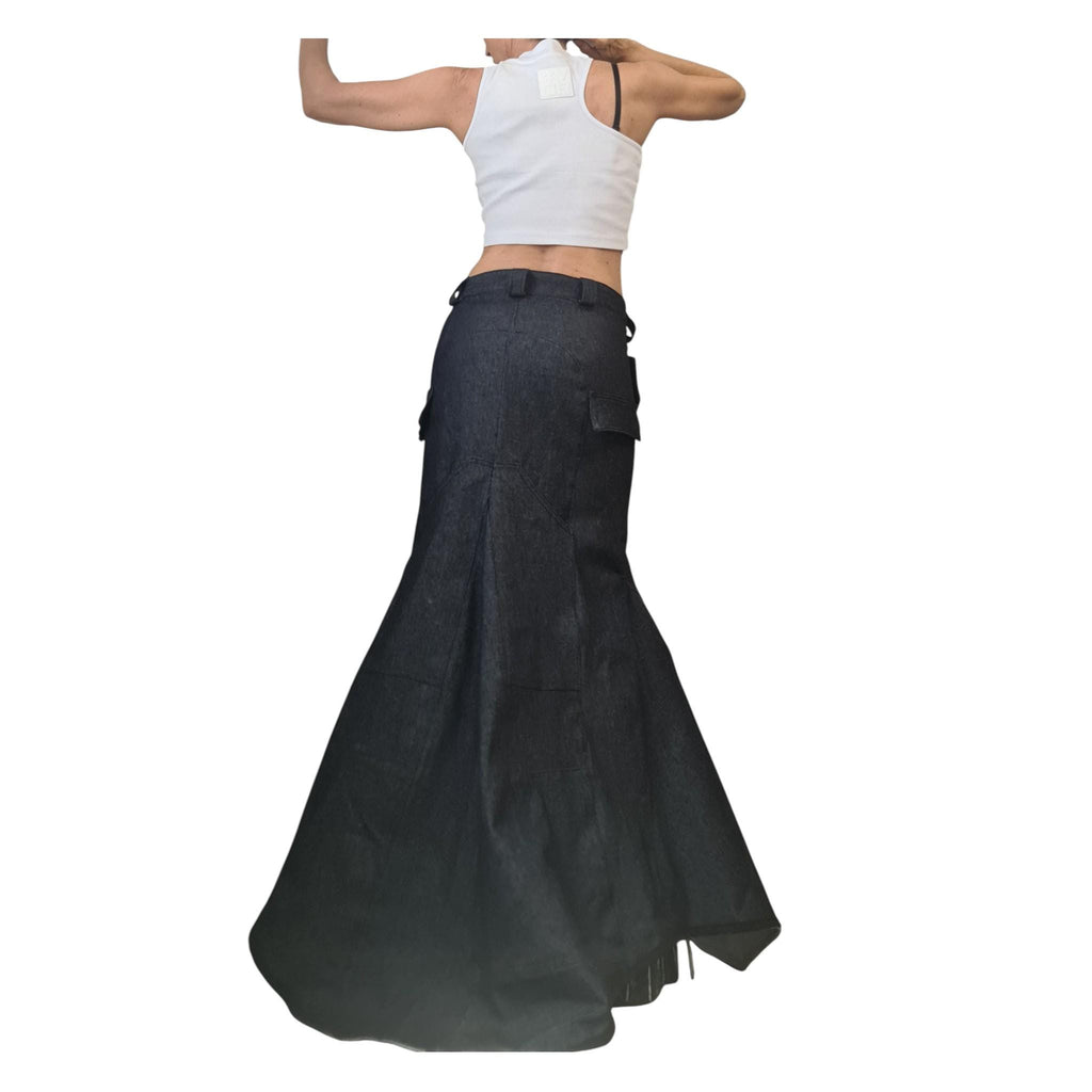 Extravagant Asymmetric Denim Skirt, Wrap A-Line Maxi Skirt