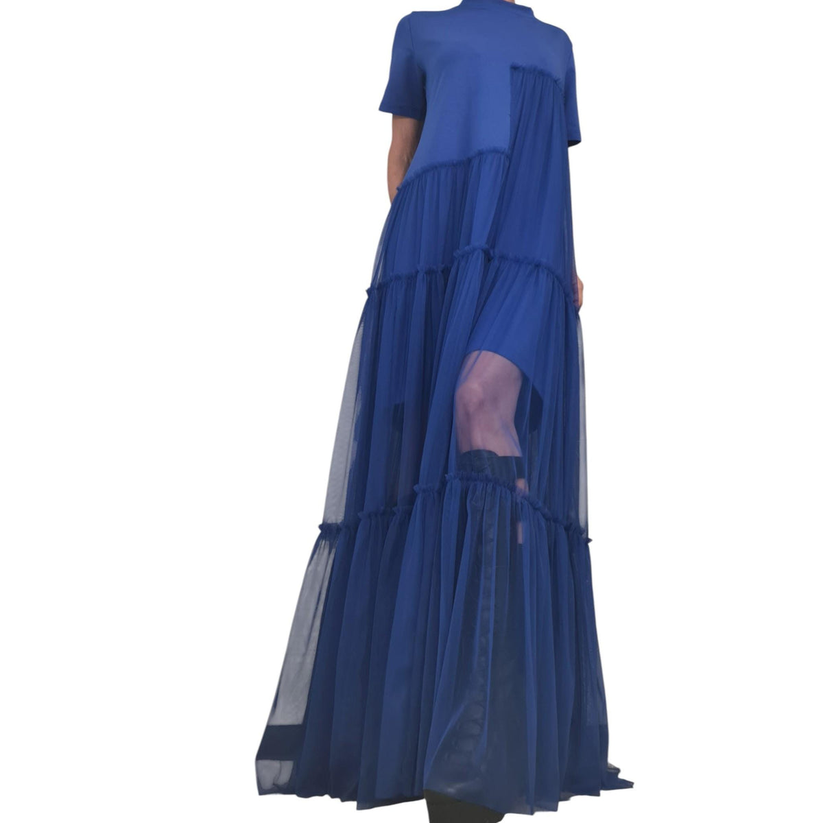 Royal Blue Tulle Dress, Asymmetrical High Low Maxi, Oversized Loose Fit for Women