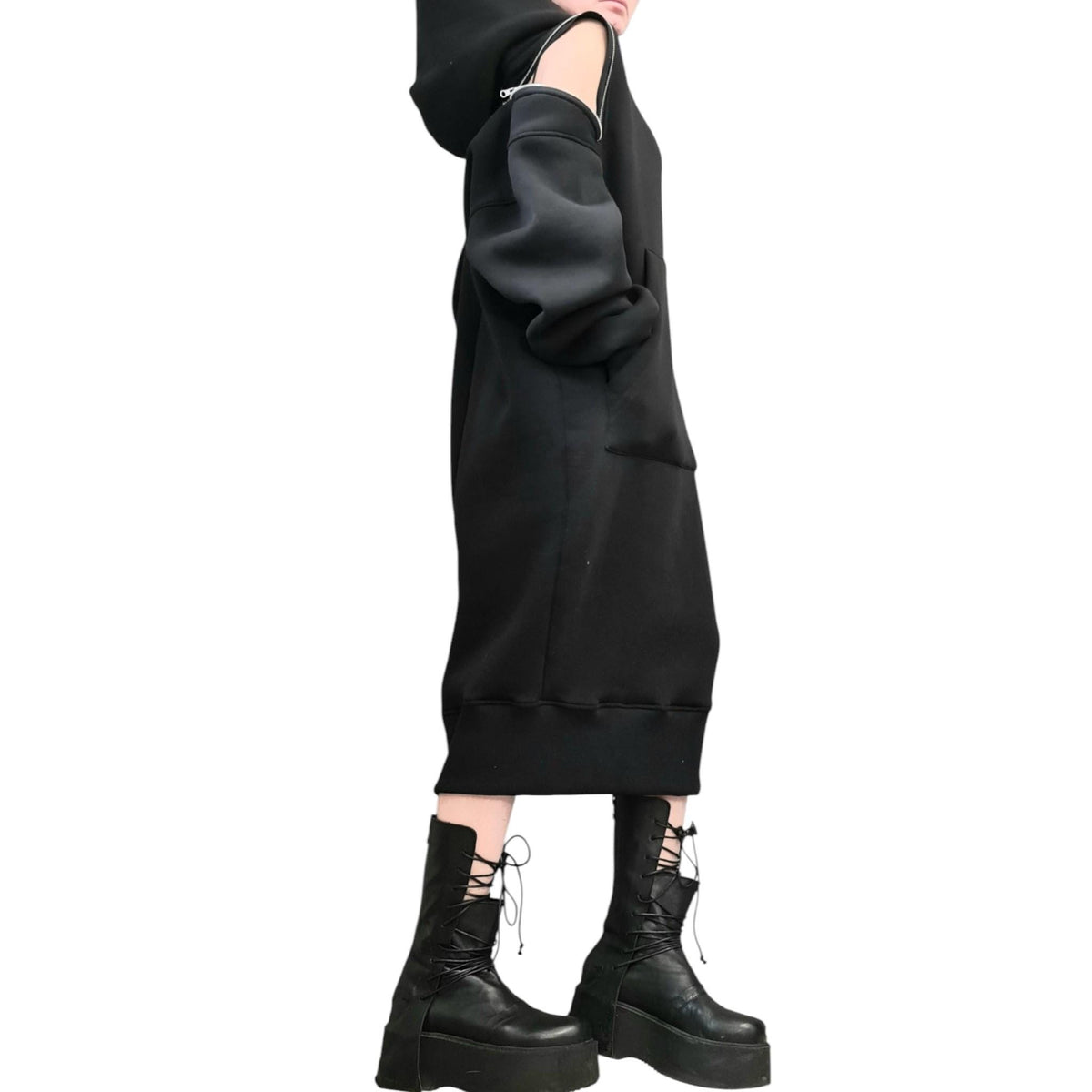 Black Hooded Sweatshirt Dress, Extravagant Plus Size Clothing
