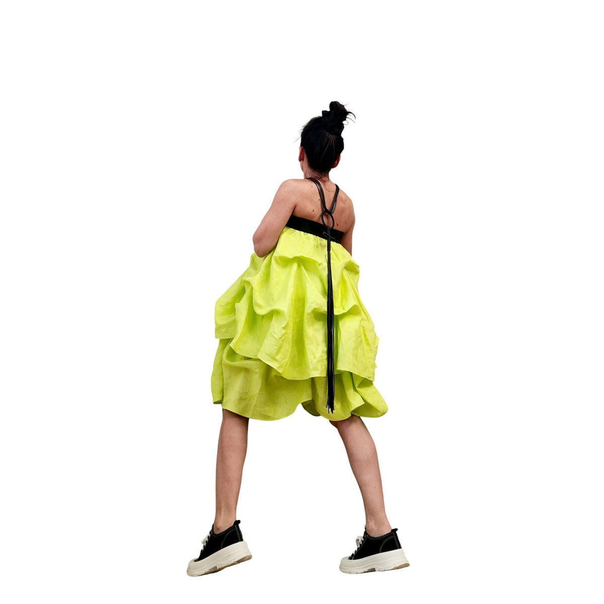 Lime Linen Convertible Skirt, Adjustable Length, Layered Avant Garde Summer Outfit Women