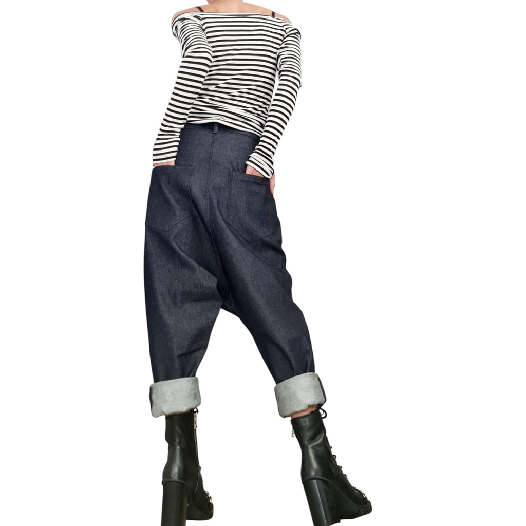 Denim Harem Pants, Unisex Baggy Boho Style, Extravagant Fit