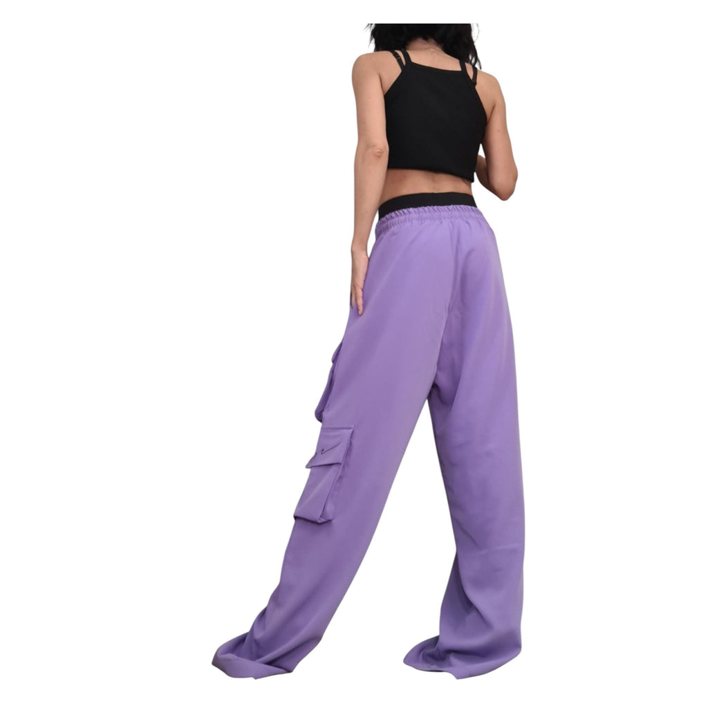Lavender Cargo Pants, Wide Leg Drop Crotch Trousers, Double Waistband