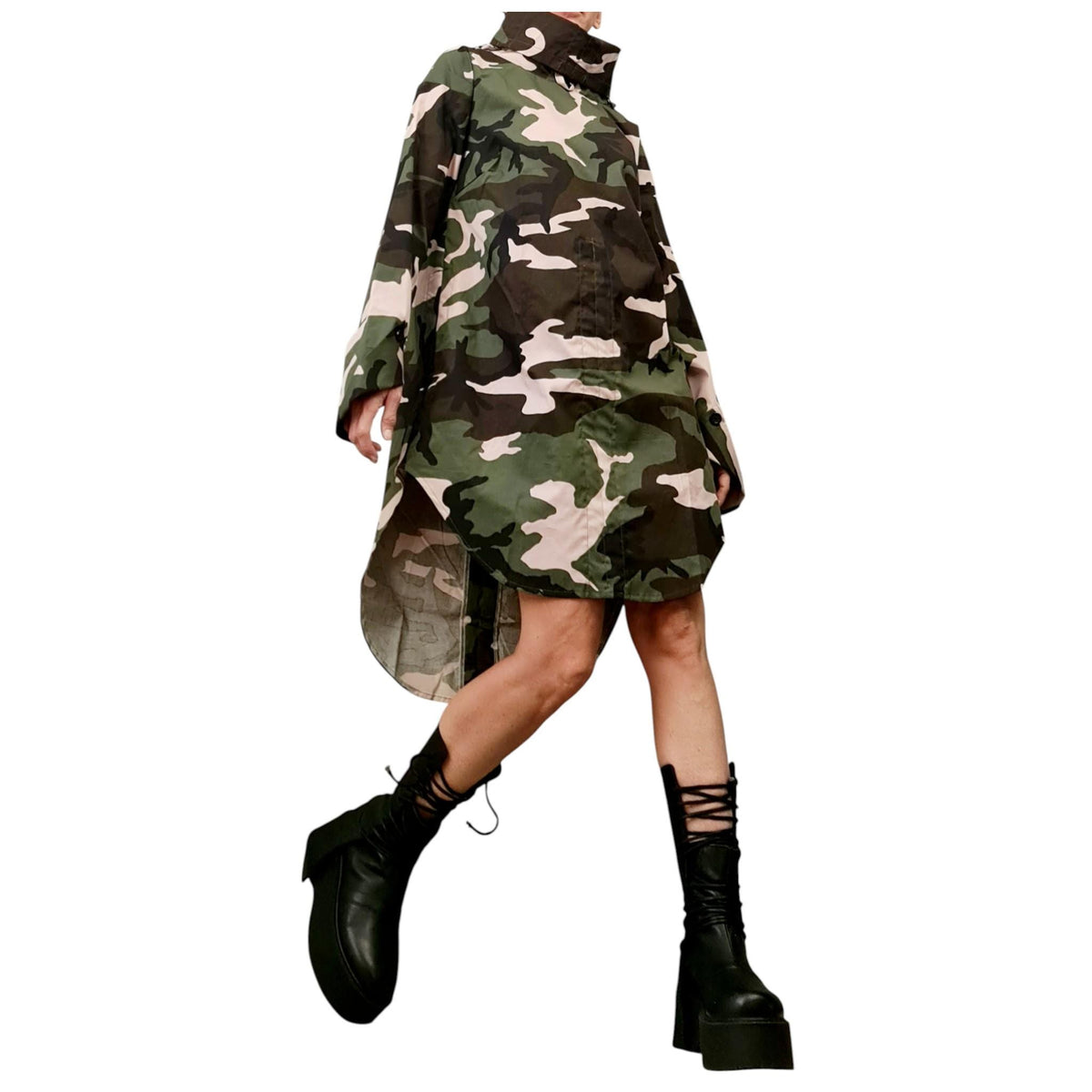Camouflage Asymmetric Shirt Tunic | Adjustable Drawstring Details | handmade clothing | avant garde