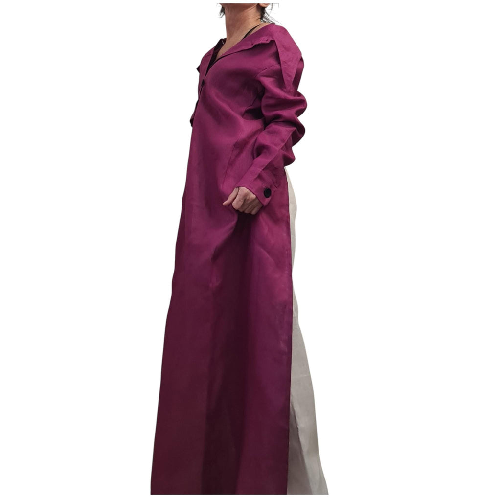 Magenta Linen Shirt, One Shoulder Asymmetrical High Low Tunic for Women