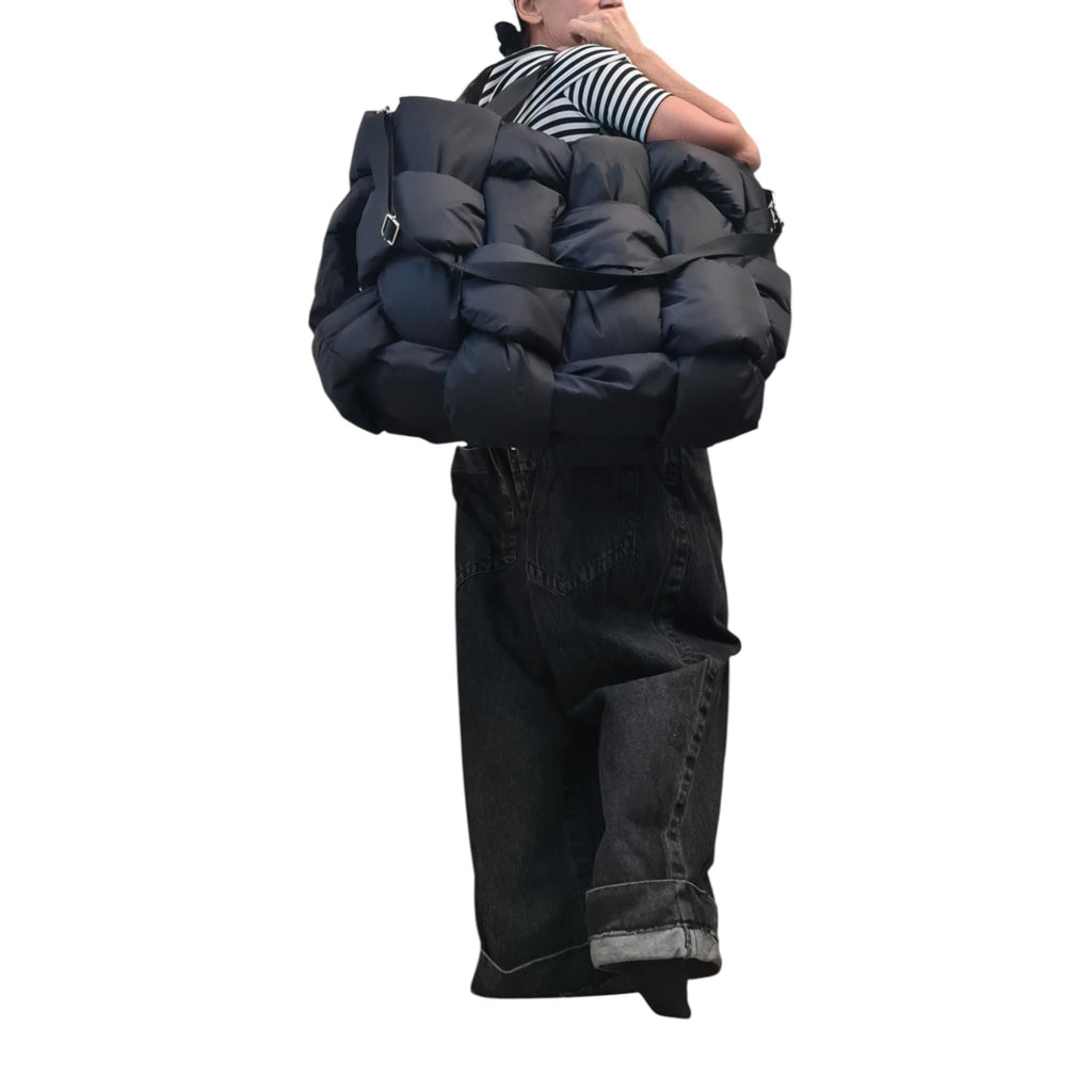 Avant Garde Puffy Shoulder Bag, Black Oversize Quilted Tote
