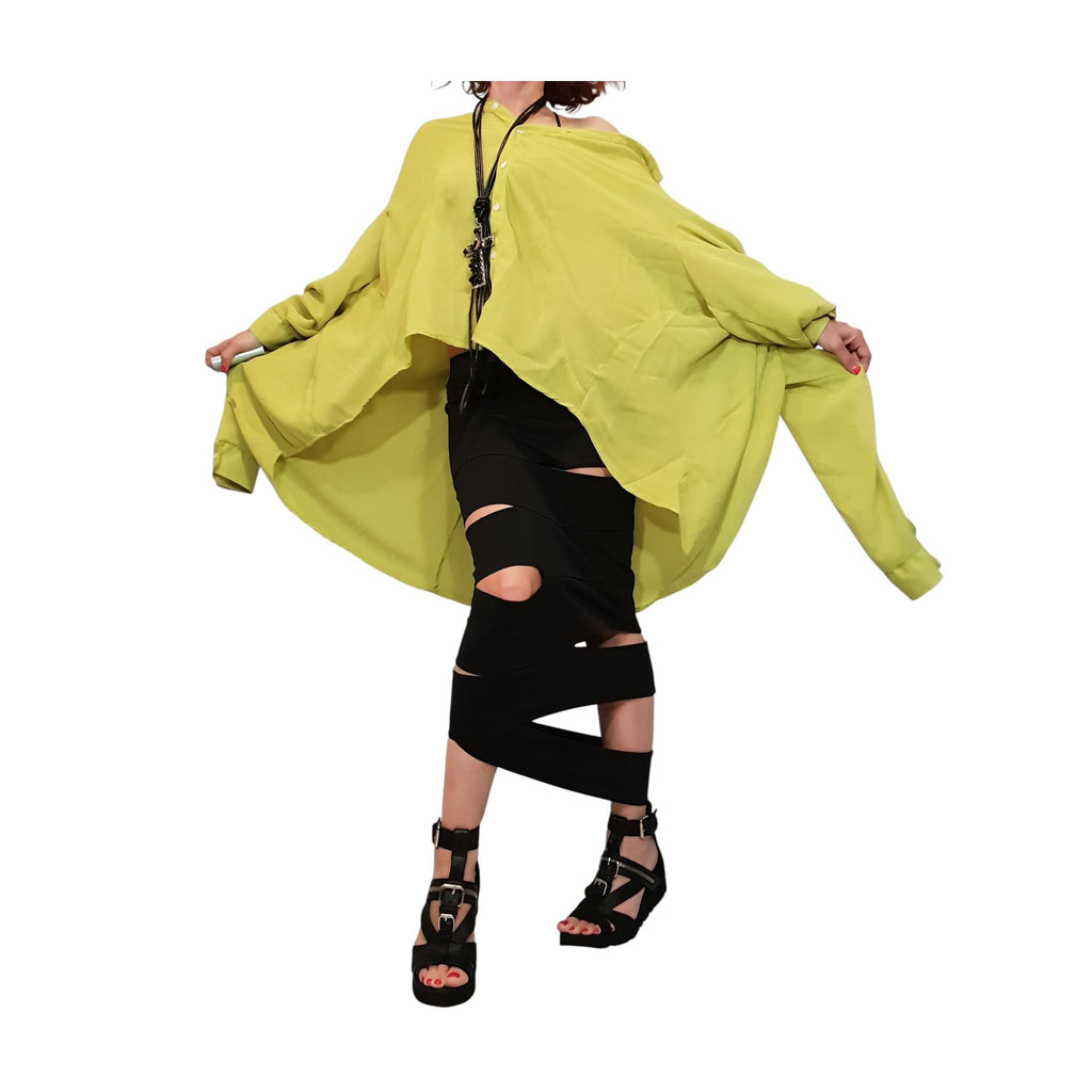 White Chiffon Extravagant Oversized Shirt, Deconstructed Avant Garde Tunic, Loose Top