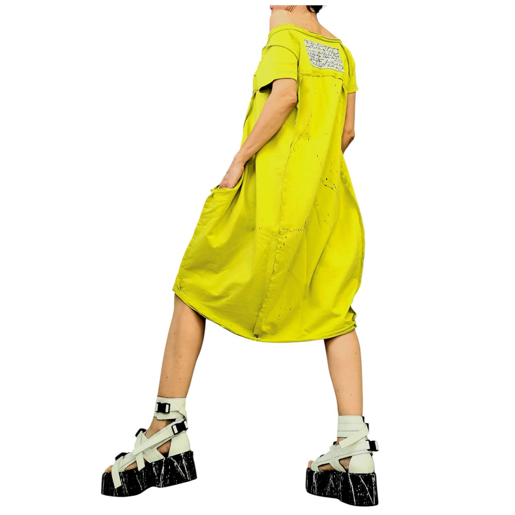 Pistachios Asymmetric Cotton Dress – Loose Fit Handmade Summer Tunic with Pockets