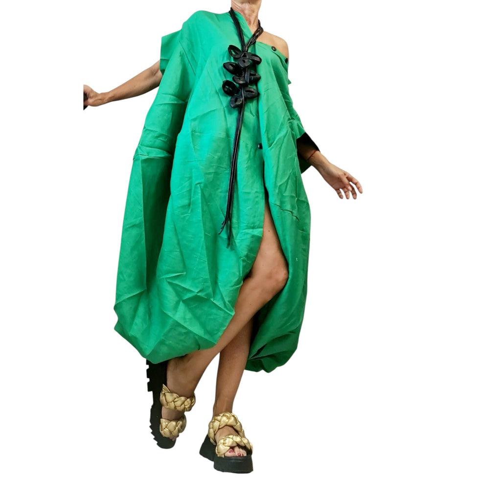Green Oversized Linen Shirt | Balloon Shape | extravagant womens clothing
