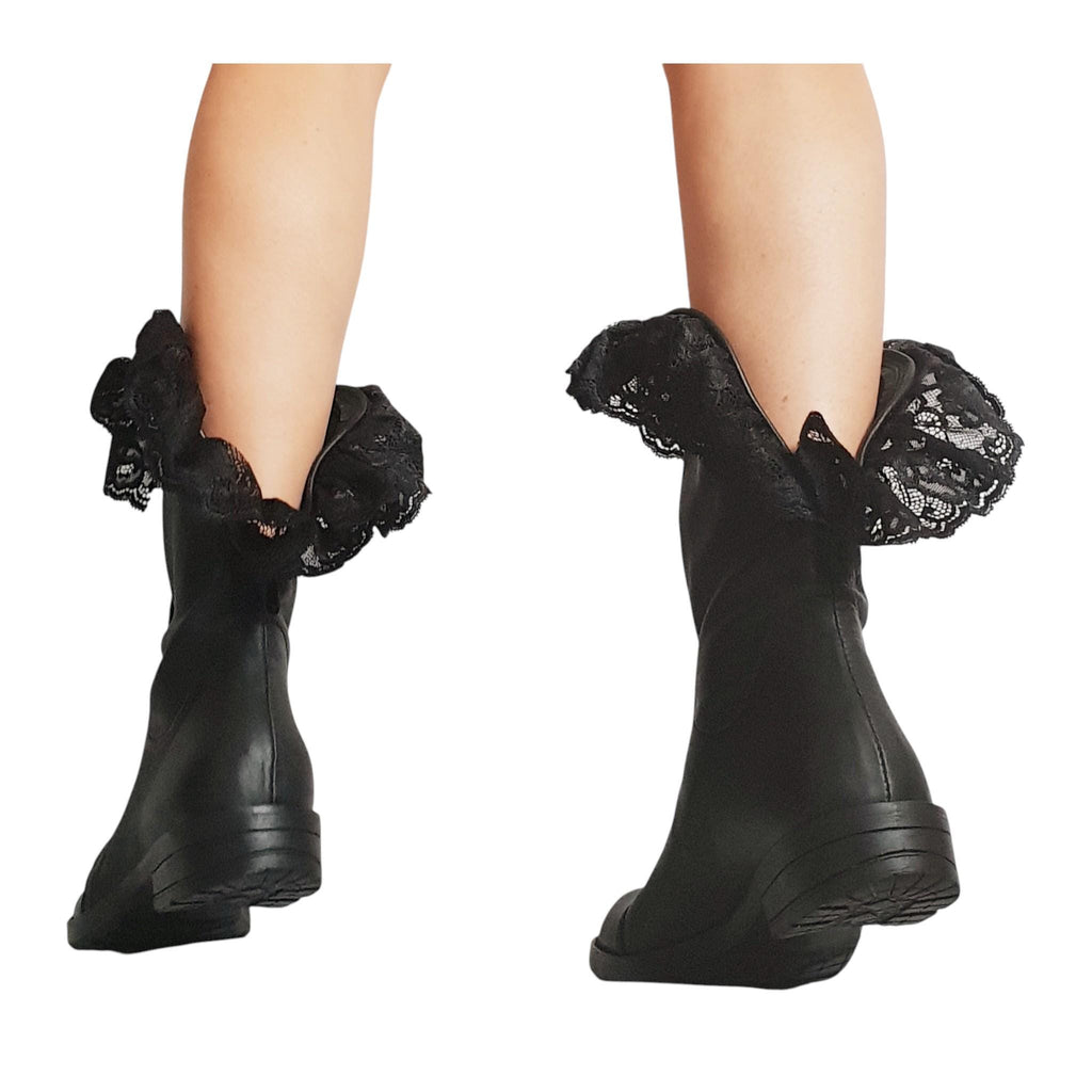 Black Leather Closed Toe Platform Boots for Women | Handmade Summer Gladiator Shoes