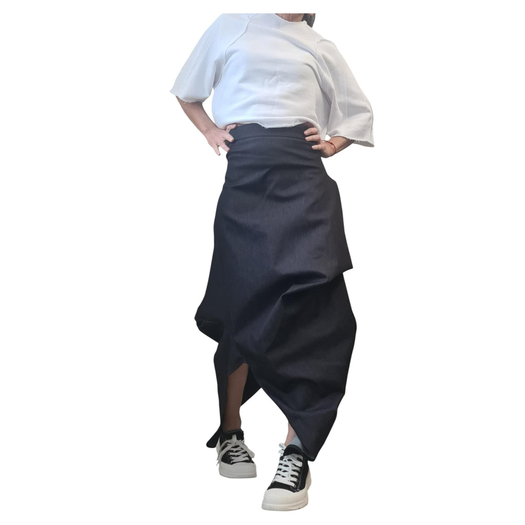 Asymmetric Denim Maxi Skirt, Oversized Avant Garde Clothing, Deconstructed Black Skirt