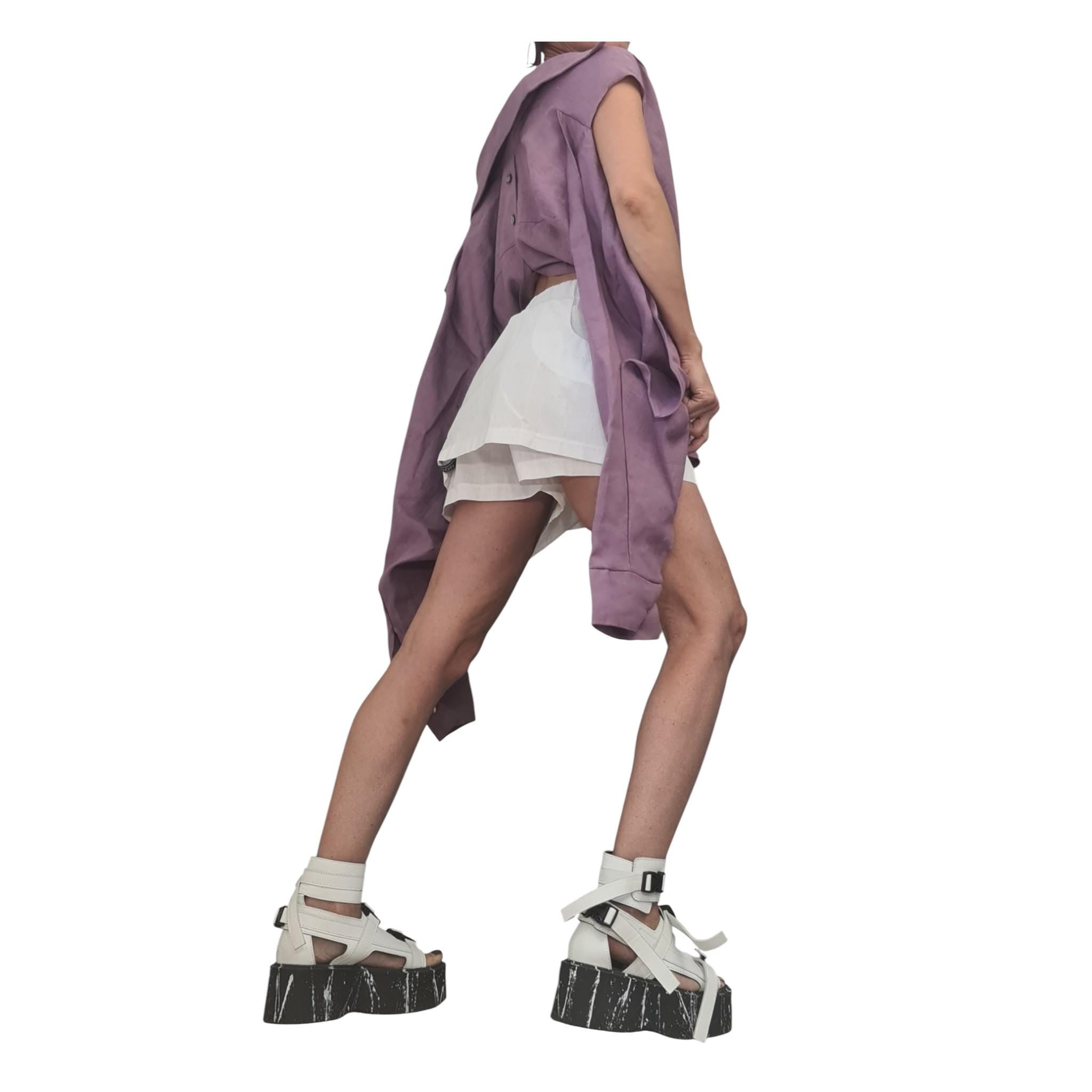 Lavender Linen Shirt, Asymmetric Open Back Top