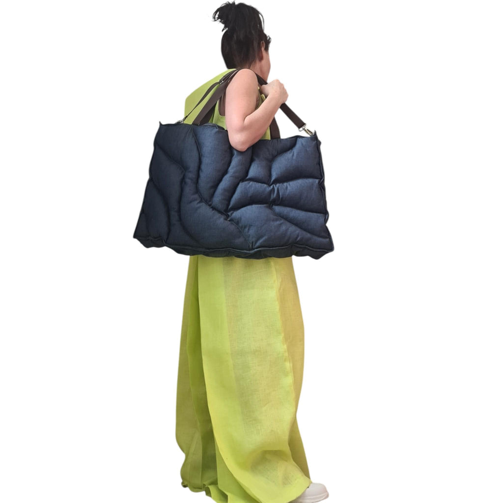 Oversized Quilted Denim Tote Bag, Large Puffer Shoulder Carryall, Puffy Hobo Shopper, Handmade Accessory