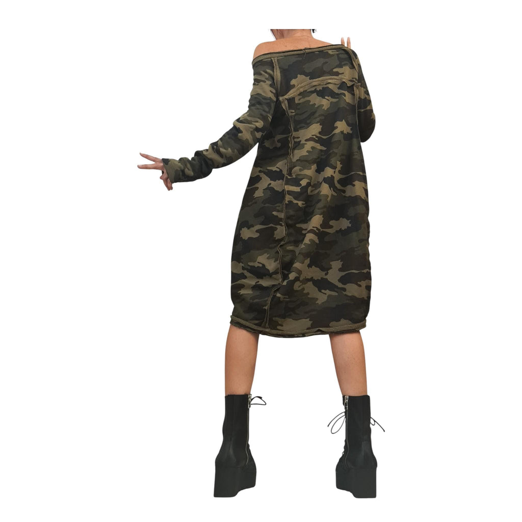 Military Style French Terry Tunic for Women, Oversized Dress, Asymmetric Hem