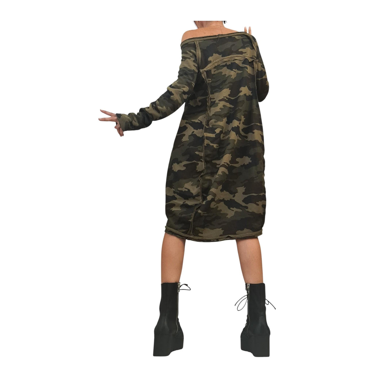 Military Style French Terry Tunic for Women, Oversized Dress, Asymmetric Hem