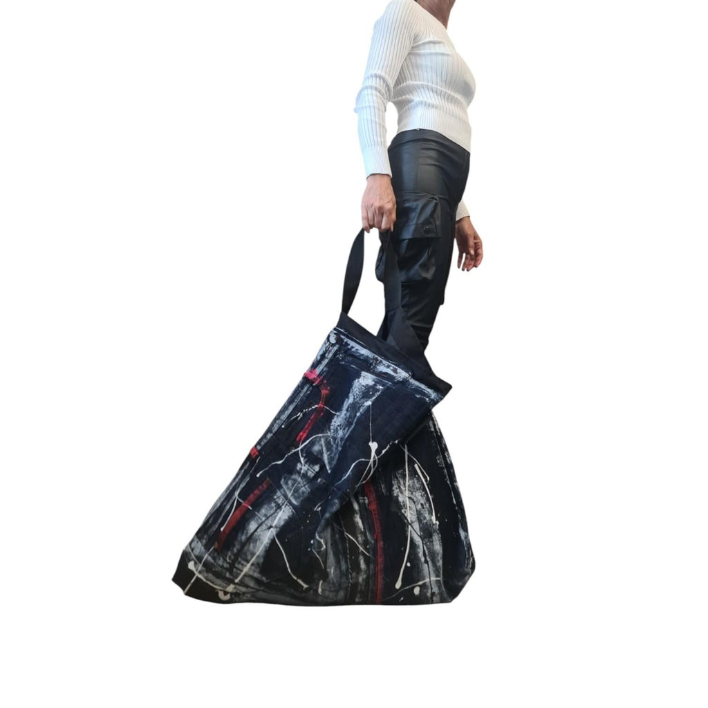 Oversized Handmade Denim Tote | Large Hand-Painted Artistic Slouchy Purse Avant Garde Style