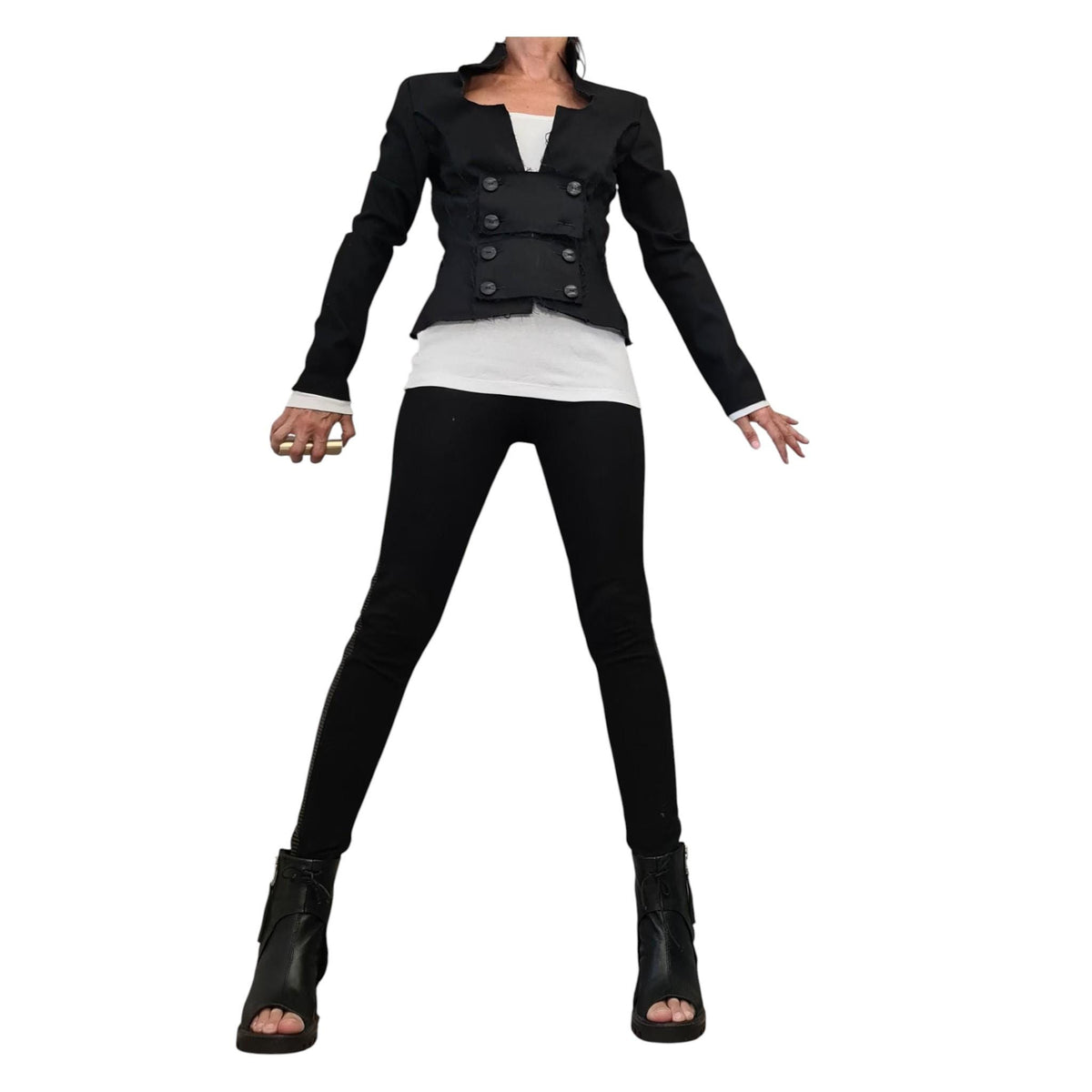 Black Denim Fitted Blazer Short Avant Garde Gothic Jacket Statement Tailored Piece Women’s Fashion