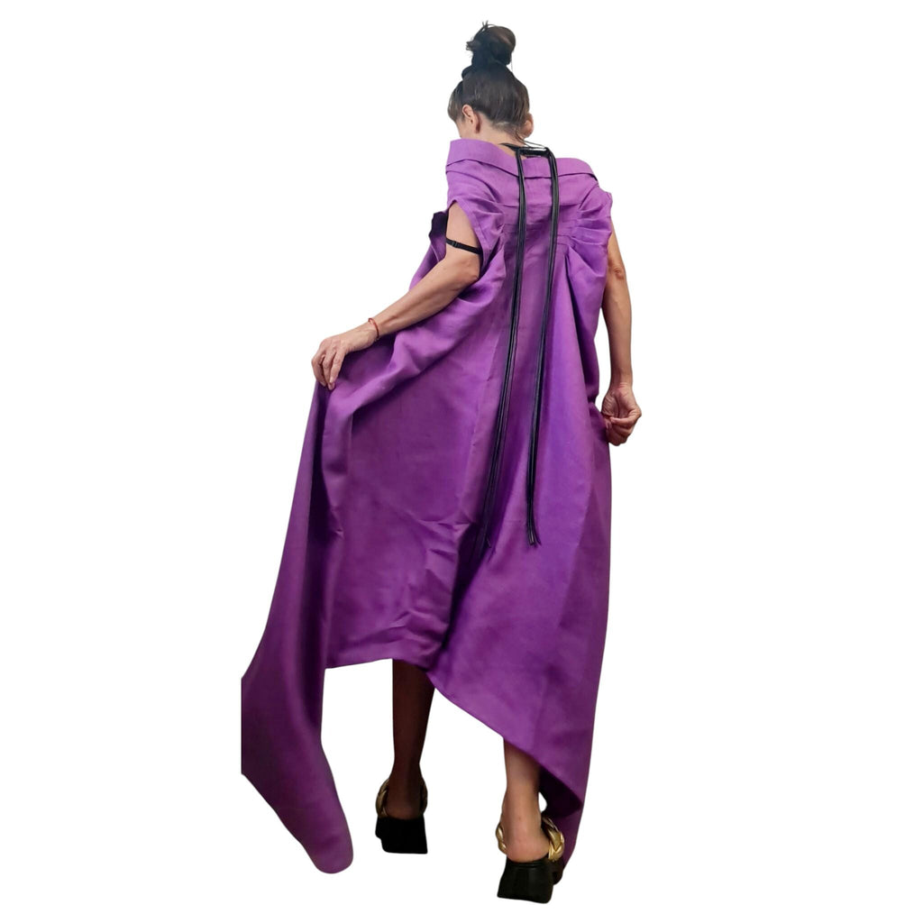 Purple Linen Tunic Shorts Set, Asymmetric Boho Top