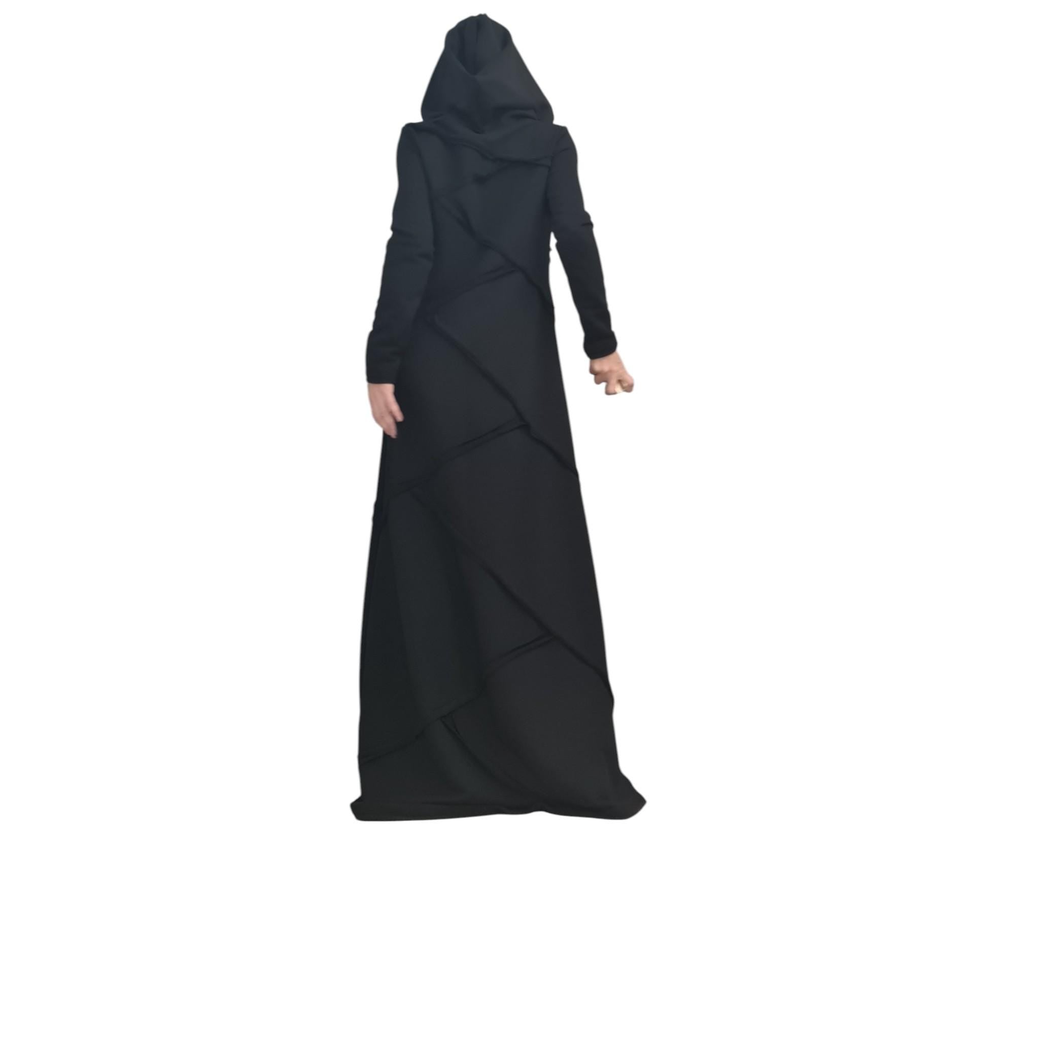Black Hooded Maxi Dress, Gothic Oversized Long Sleeve Dress, Avant Garde Kaftan for Women