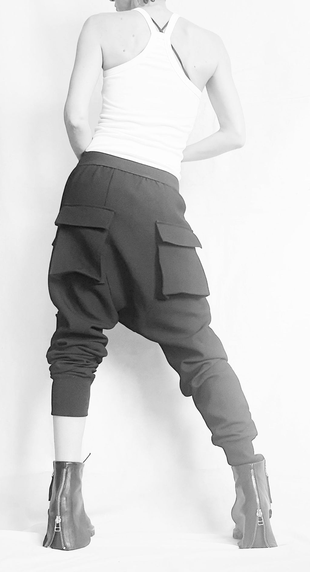 Gothic Black Harem Pants, Cargo Trousers Style
