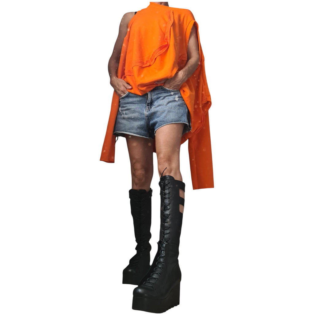 Transformable Cotton Tunic, Brown Cut Out Blouse, Oversized Women Top