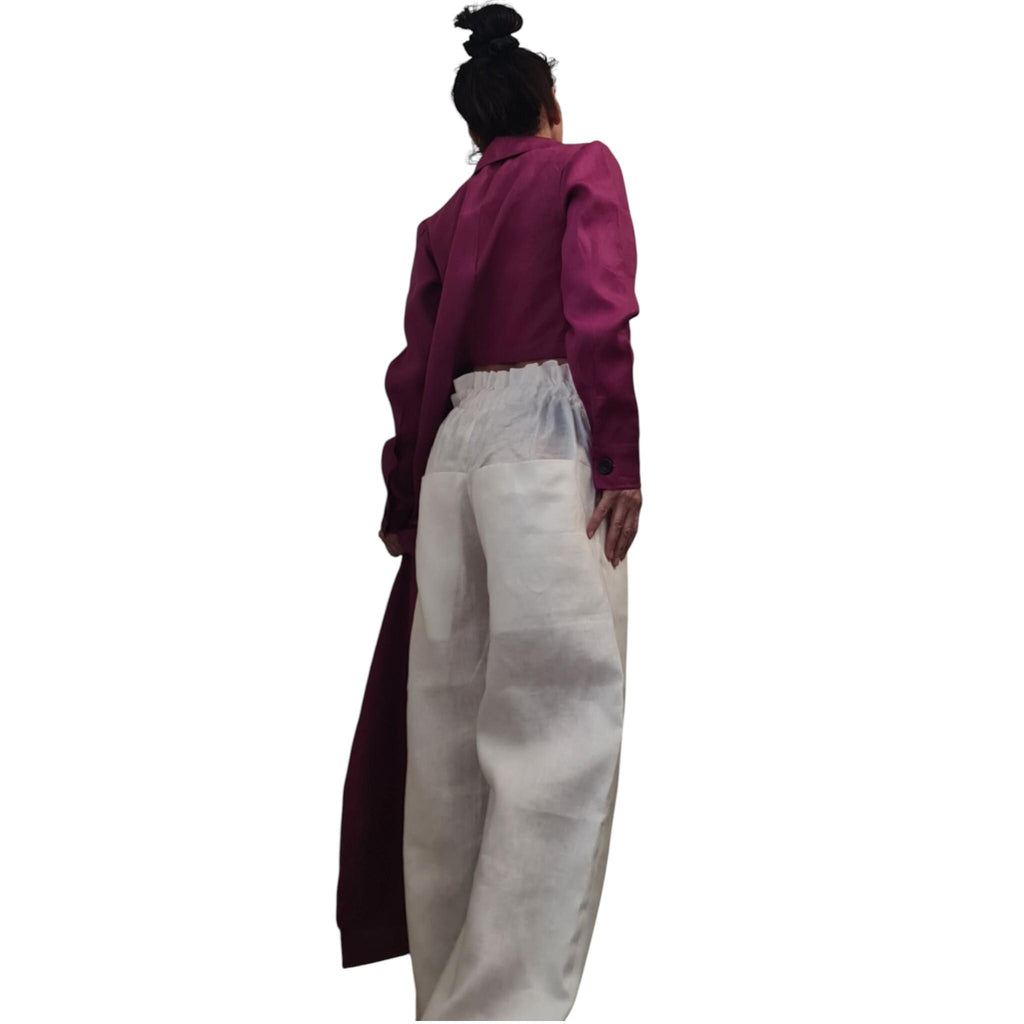 White Linen Wide Leg Pants, High Waist Linen Trousers with Large Pockets