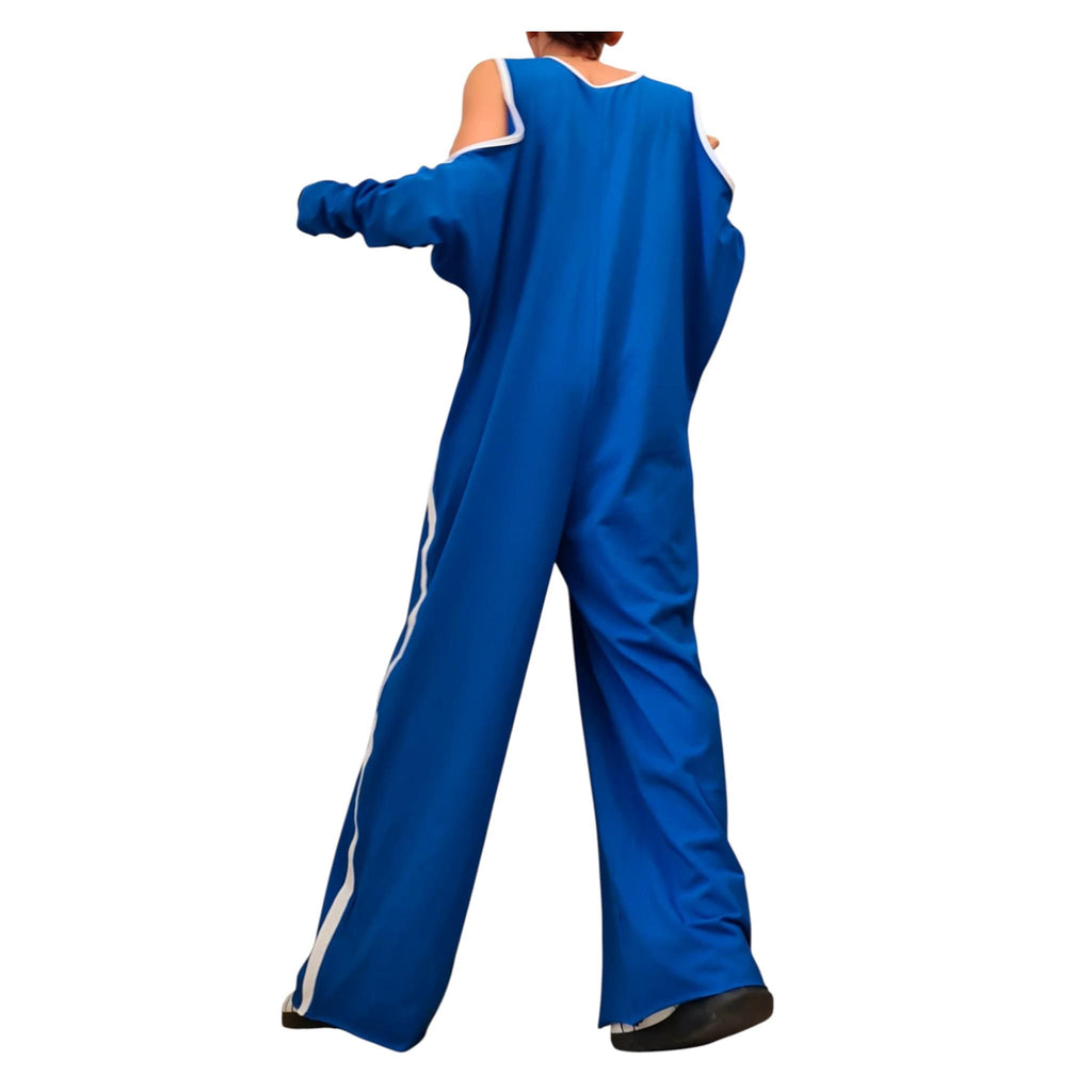 Blue Wide Leg Jumpsuit, Harem Overall, Sleeveless Design, Asymmetric Clothing, Plus Size Outfit
