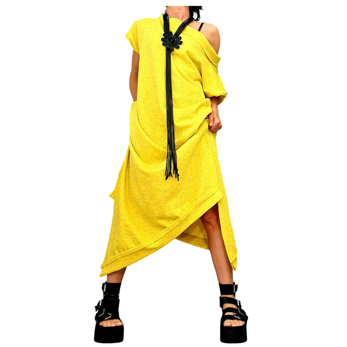 Asymmetric Maxi Dress: Loose Cotton Plus Size (One Shoulder)