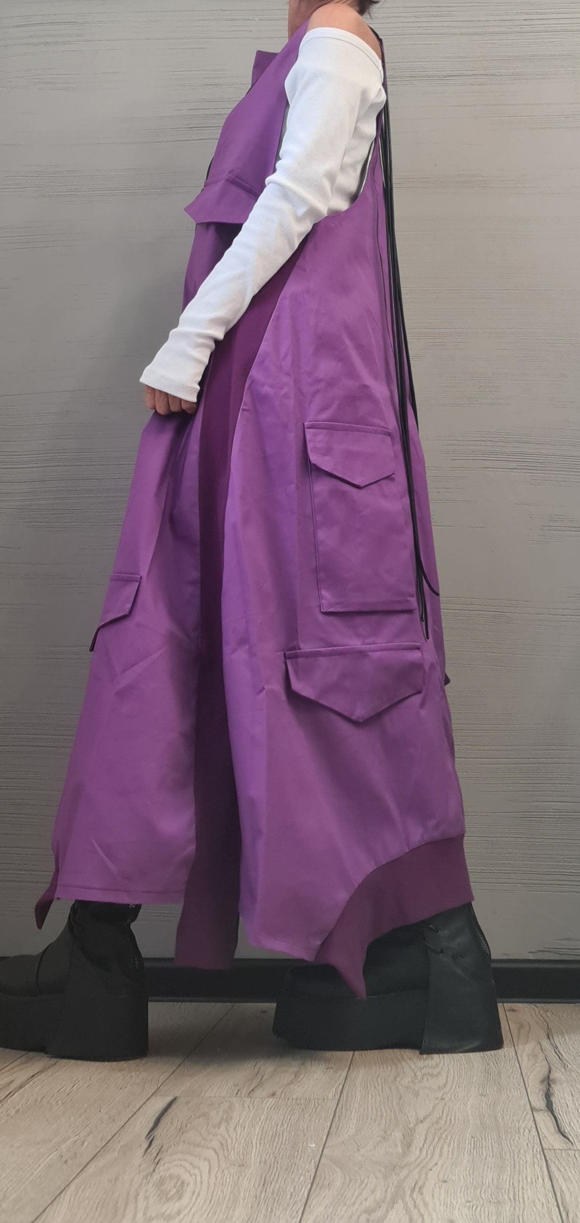 Purple Asymmetric Maxi Dress, Cargo Pocket Kaftan