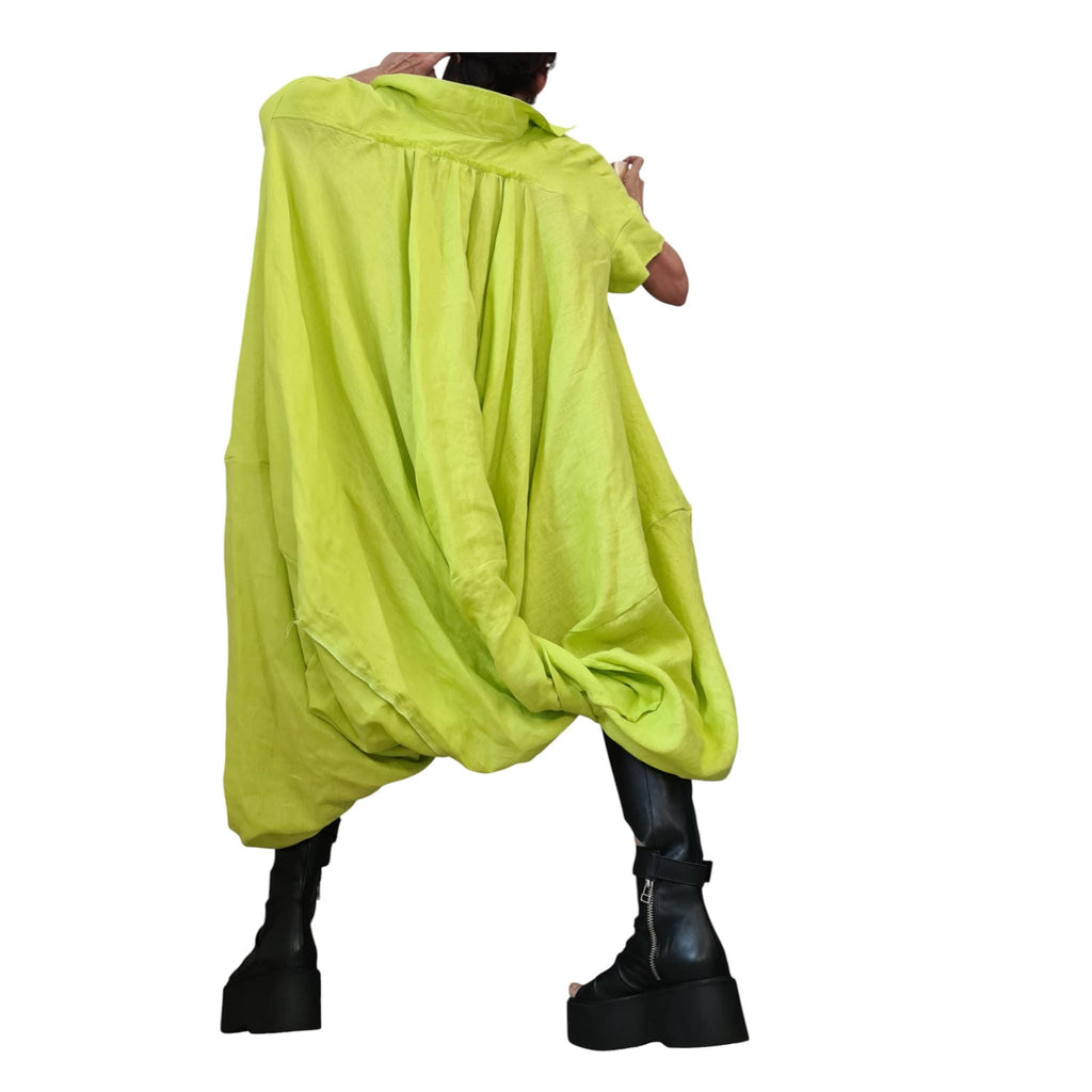 Green Oversized Linen Shirt | Balloon Shape | extravagant womens clothing