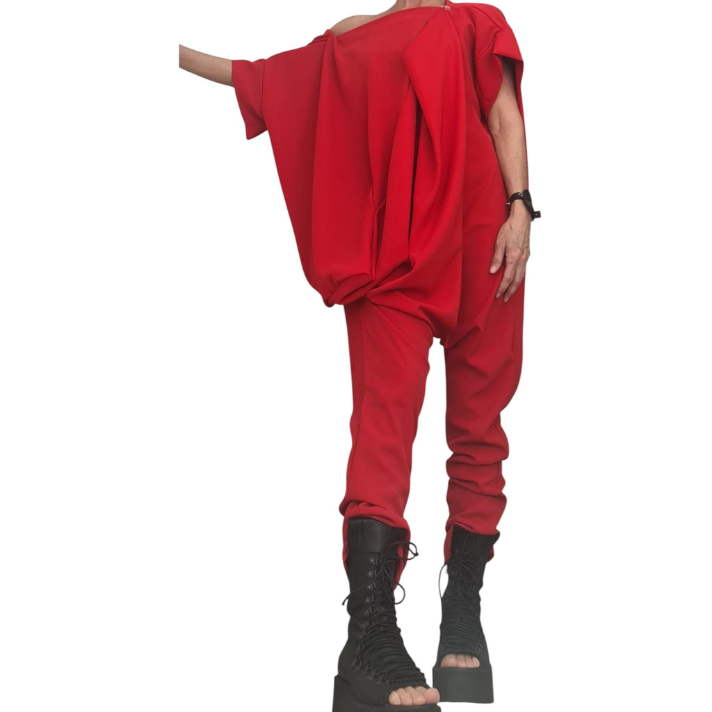 Asymmetric Harem Jumpsuit, Extravagant Wide Leg Boho Overall