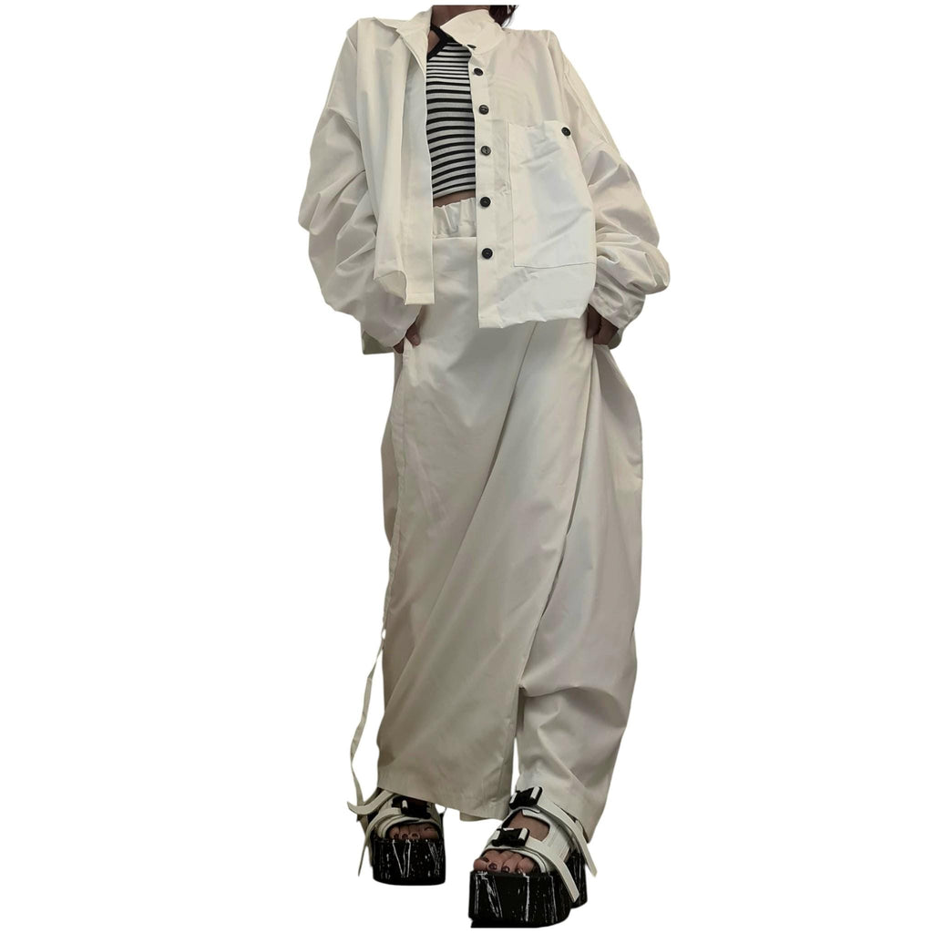 Women’s White Cotton Co-Ord Set, Asymmetrical Summer Top, Loose Harem Pants