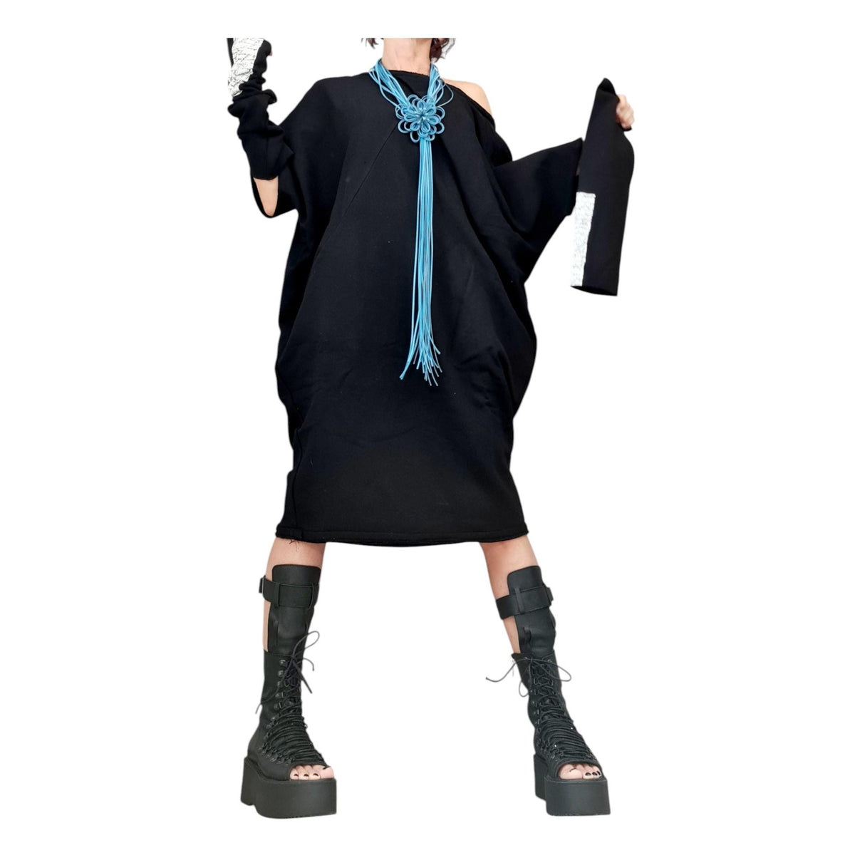 Black Oversized Dress, Sleeveless Tunic, Knee Length, Separate Sleeves