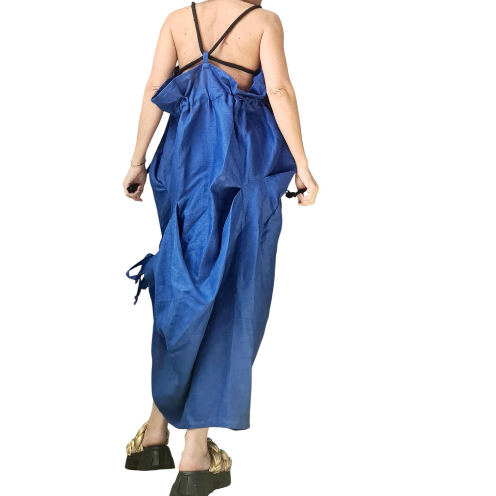 Asymmetric Linen Maxi Dress, Off Shoulder Open Back, Boho Loose Outfit, Plus Size Clothing
