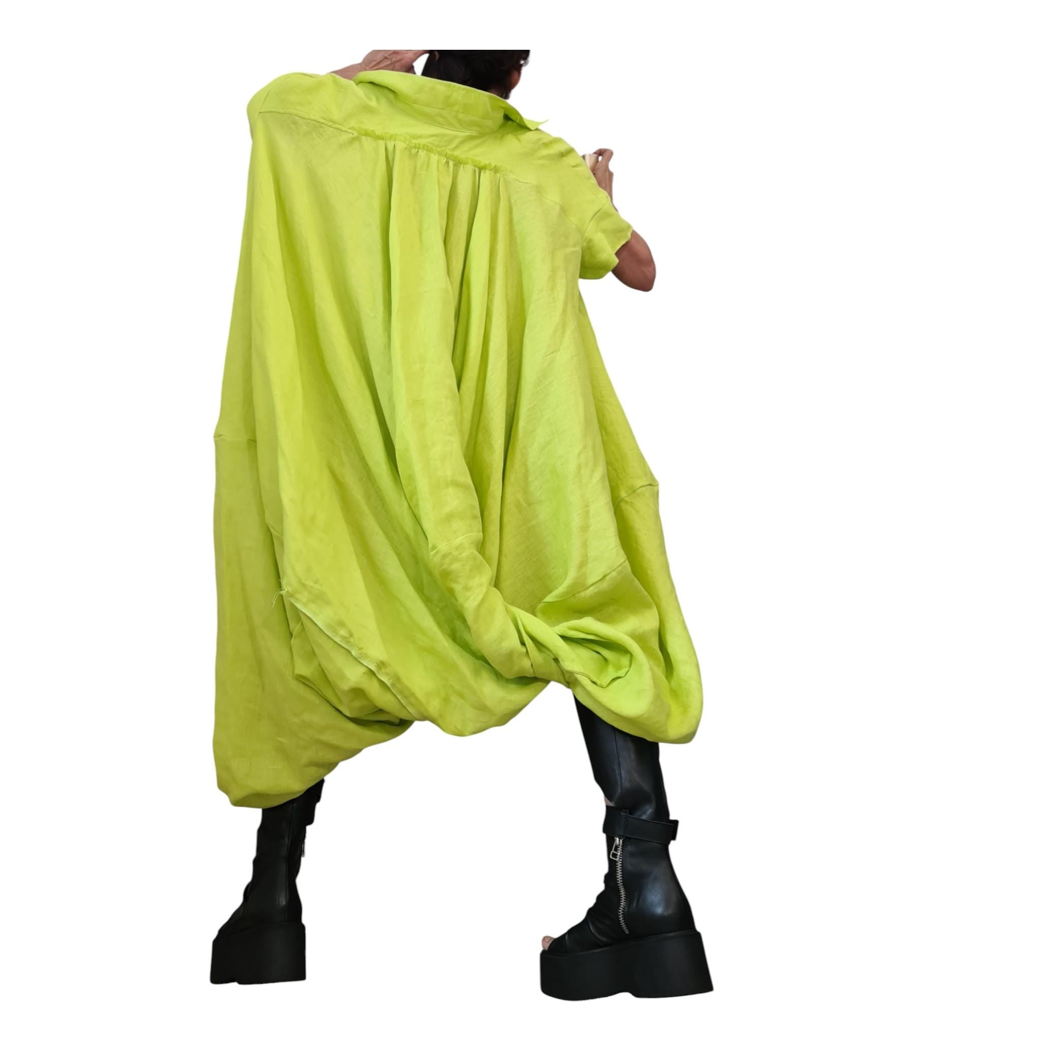 Lime Oversized Linen Tunic | Avant Garde Balloon Fit