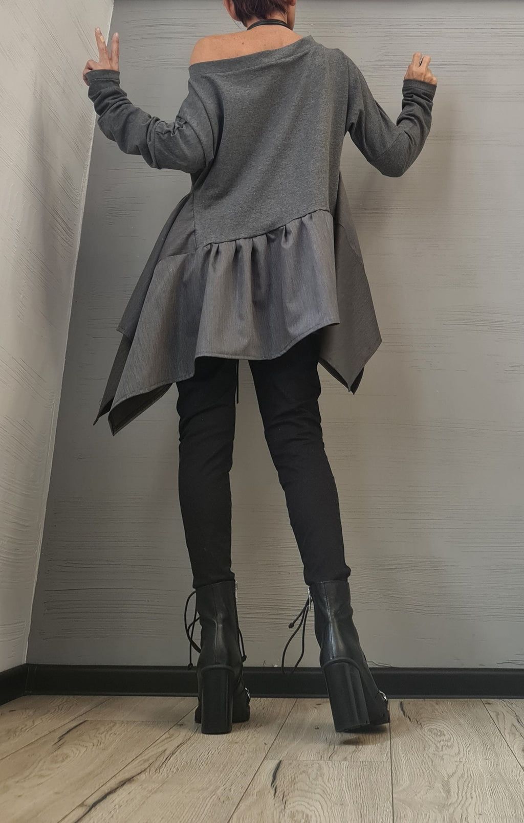 Asymmetric Deconstructed Blouse, Avant Garde Long Sleeve Top