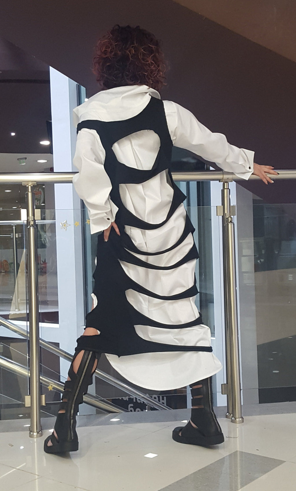 Asymmetric Deconstructed Black Cotton Top, Futuristic Gothic Tunic