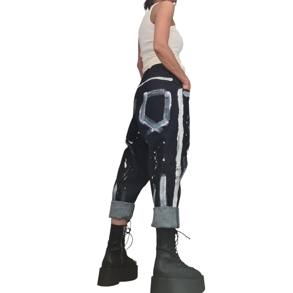 Painted Denim Harem Pants, Extravagant Pants, Unisex Denim, Women Denim Harem, DRESSSHOESCODE