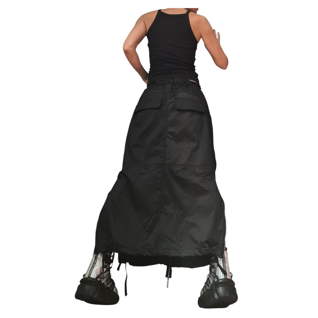 Yellow Cotton Satin Maxi Skirt With Cargo Pockets, Long Avant Garde Oversized Skirt