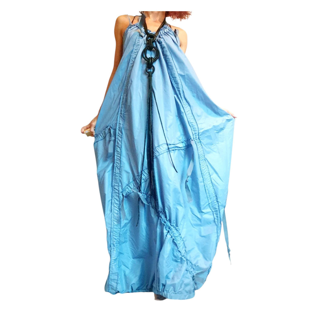 Light Blue Taffeta Dress, Backless, Adjustable Length