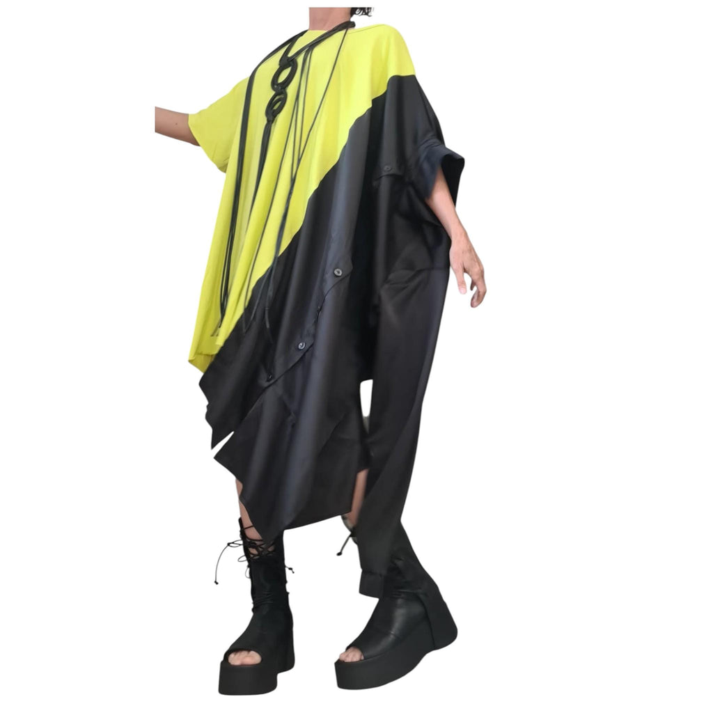Asymmetrical Gothic Tunic Blouse, Deconstructed Oversize Shirt Dress