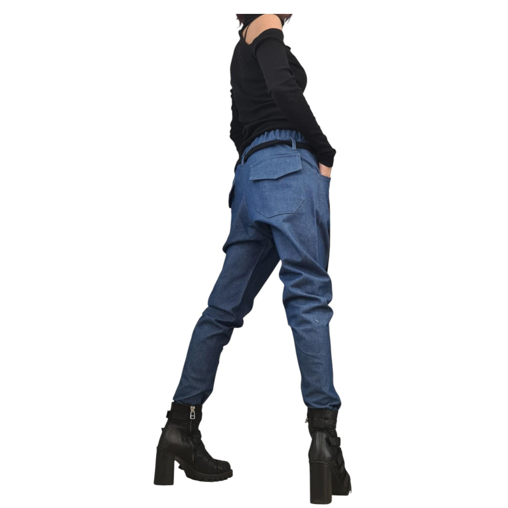 Denim Harem Pants, Loose and Fit Trousers whit Zipper Detail, Plus Size Bottom