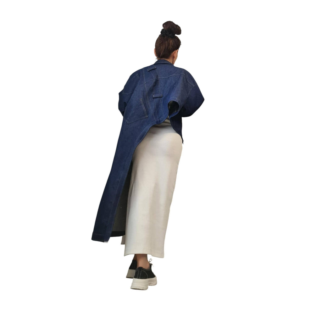 Asymmetrical Denim Jacket, Deconstructed Oversized Coat, Handmade Plus Size Outerwear for Women