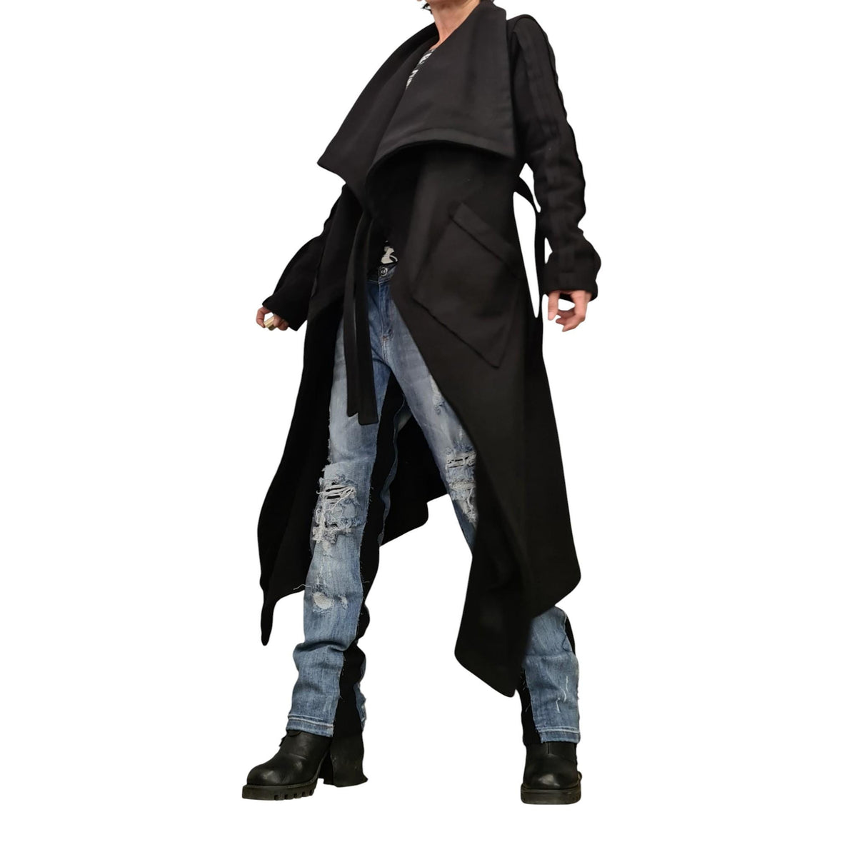 Pistachio Asymmetric Wool Blend Trench Coat, Oversized Wrap Design with Belt, Plus Size