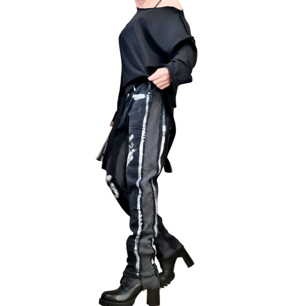 Extravagant Denim Pants, Casual Denim Harem Pants, Painted Streetwear Pants, Unisex Denim, Women Denim Harem